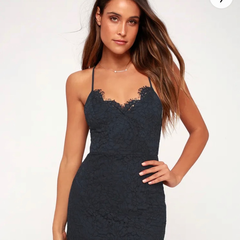 Lulus Navy Lace Bodycon Dress